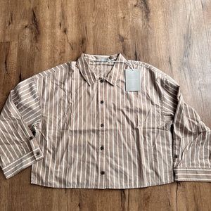 NWT Everlane Long Sleeve Cotton Poplin PJ Top Brown Stripes Size S